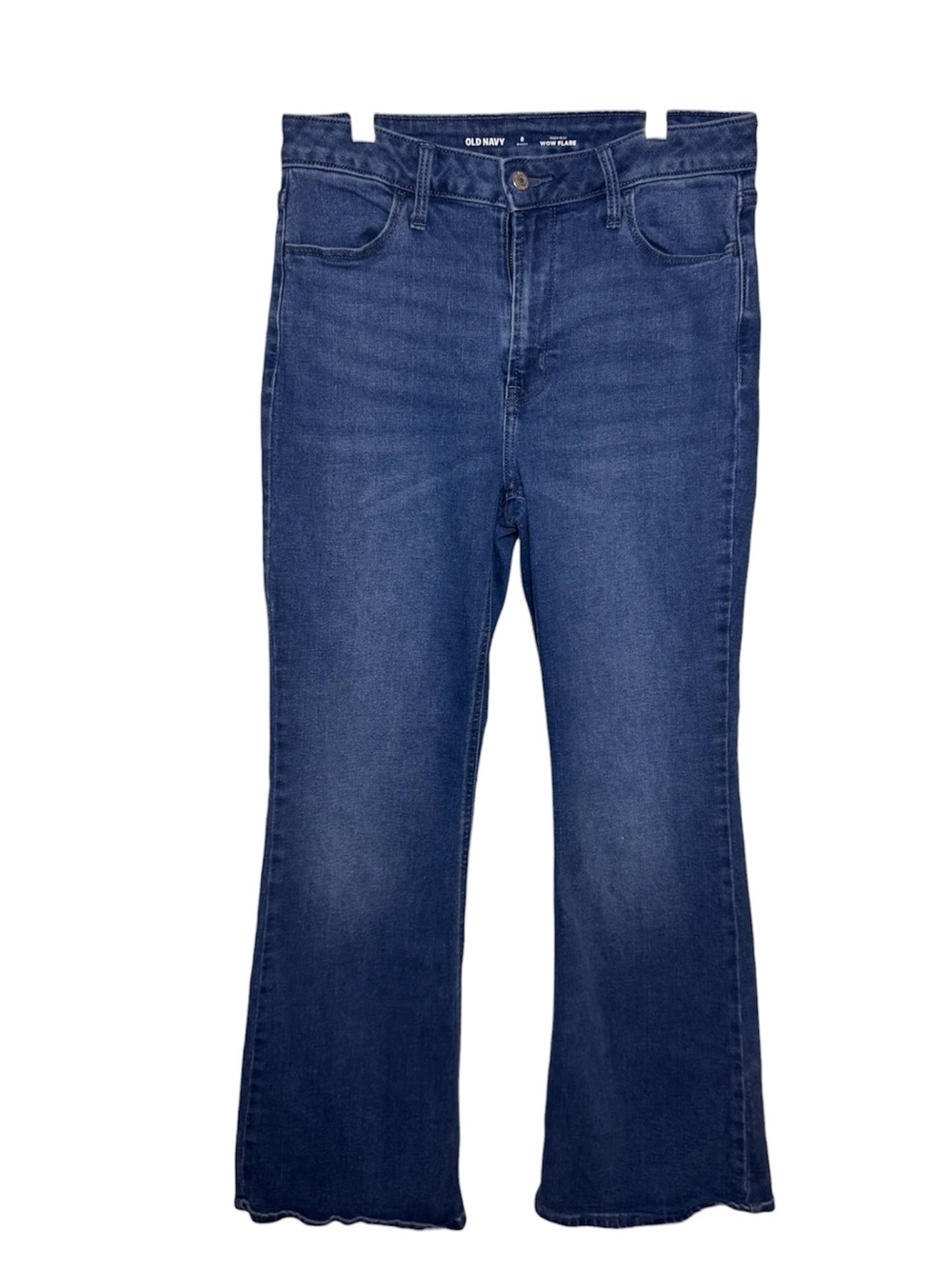 Old Navy High Rise Flared Jeans Blue Denim 5Pocket Button Zip Women’s 8 Short